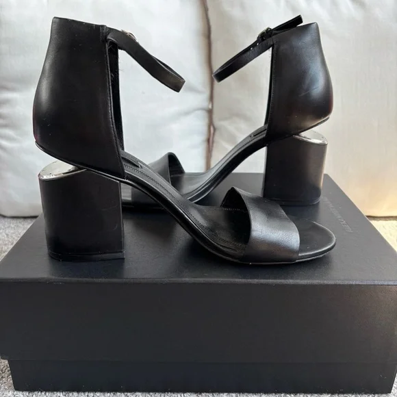 Alexander Wang Abby Cut Out Sandals, Black Leather Silver Hardware, Size 38/7.5 - Picture 10 of 13